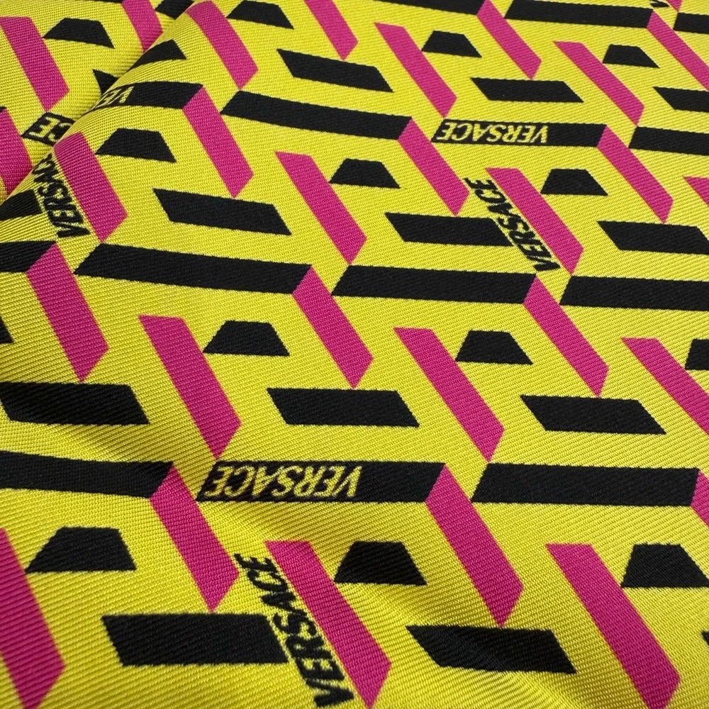 VERSACE Silk Logo Scarf Yellow Pink Black Medusa Pattern – New